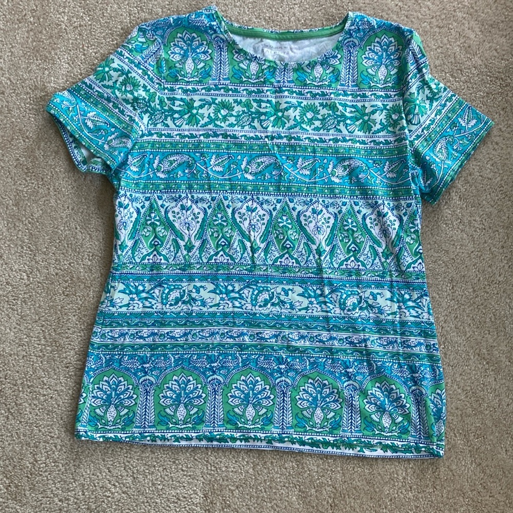 Talbots EUC Turquoise & Green Tee